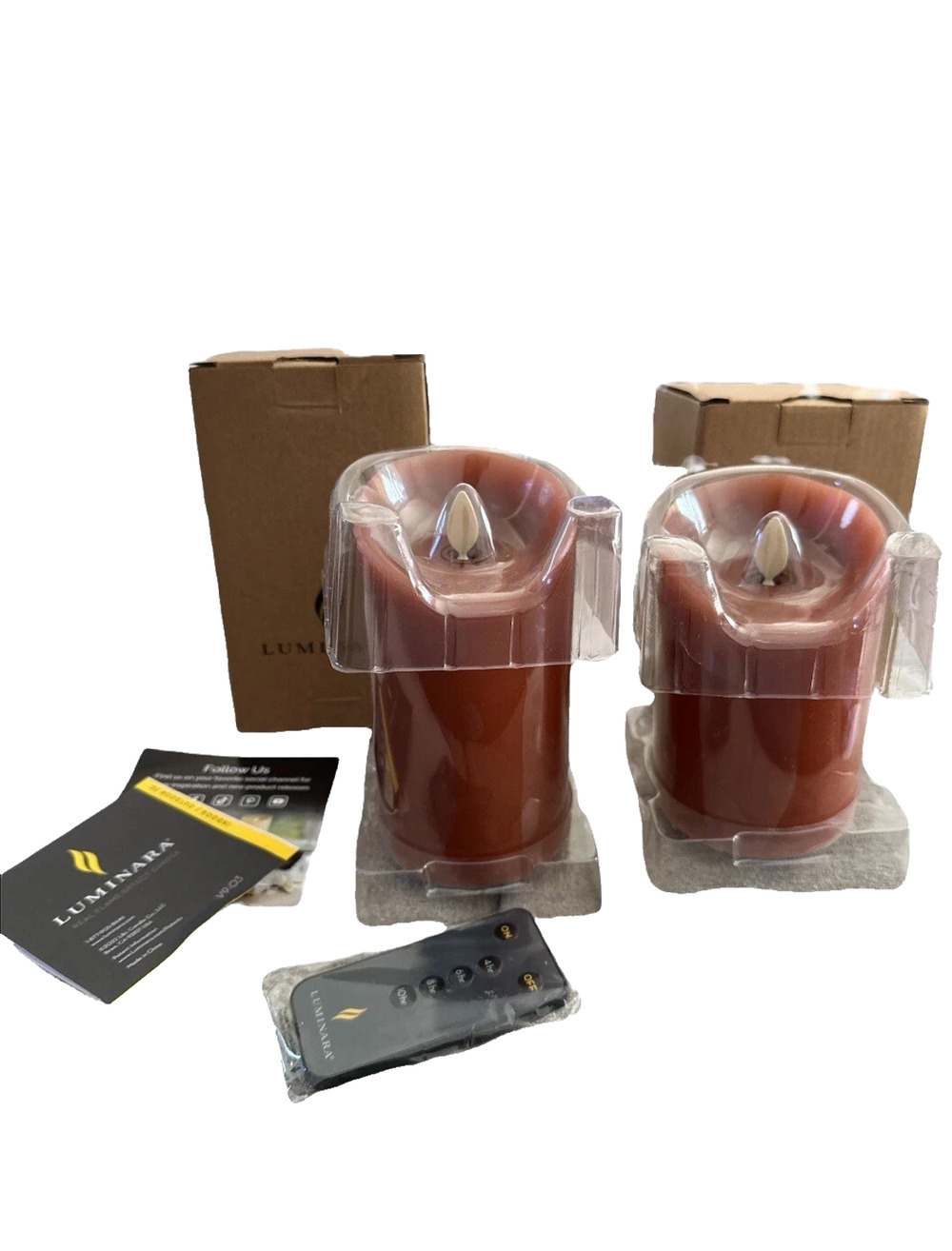 2 Luminara Flameless Rust Orange Smooth Pillar Candle Indoor Outdoor 5” 6” NEW
